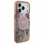 Husă pentru Apple iPhone 17 Pro - Guess IML Flowers Pearl Strap MagSafe, GUHMP17LHFWBRCESP, Roz - imagine 3